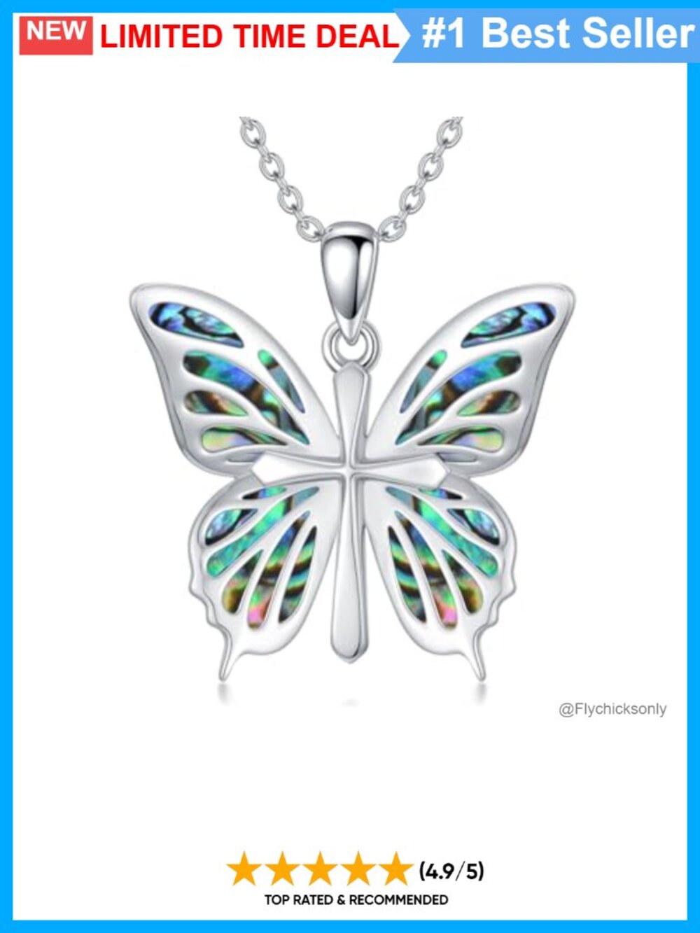 925 Sterling Silver Butterfly Cross Pendant Necklace 18 inch Women Jewelry Gift